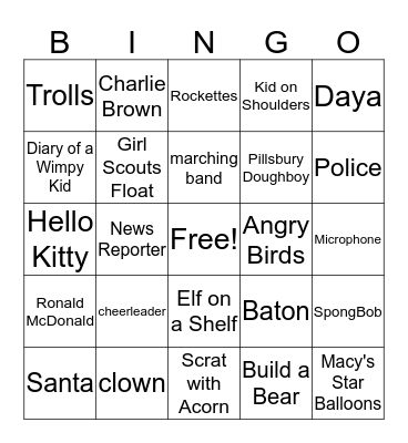 Thanksgiving Day Parade Bingo Card