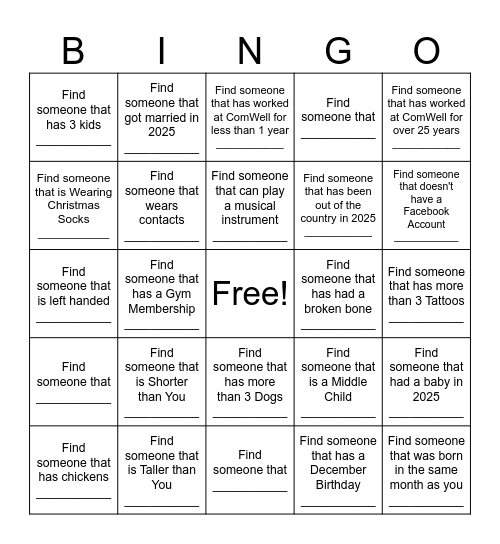 ComWell Staff Appreciation Day Bingo Card