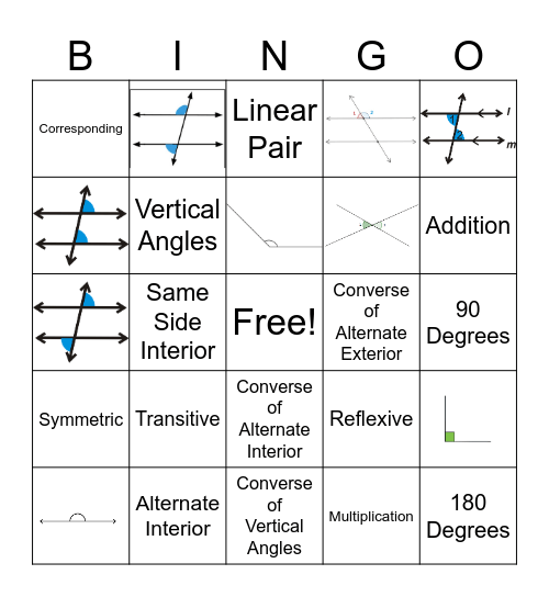 Parallel Lines, angles, and perpendicular bisectors Bingo Card