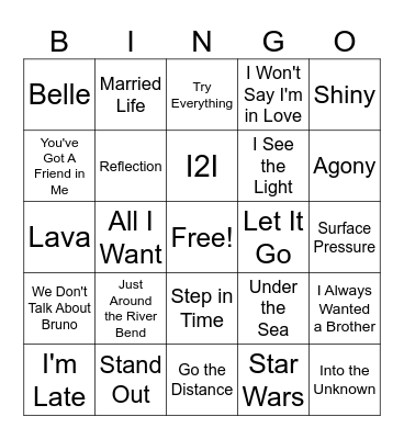Disney Bingo Card