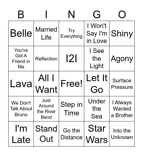Disney Bingo Card