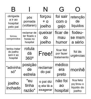 joelho da patixa Bingo Card