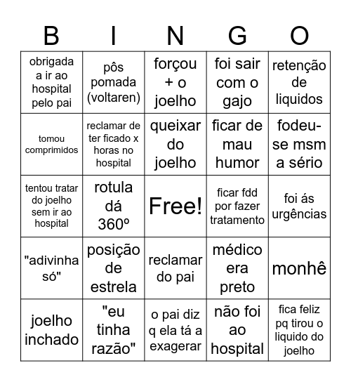 joelho da patixa Bingo Card