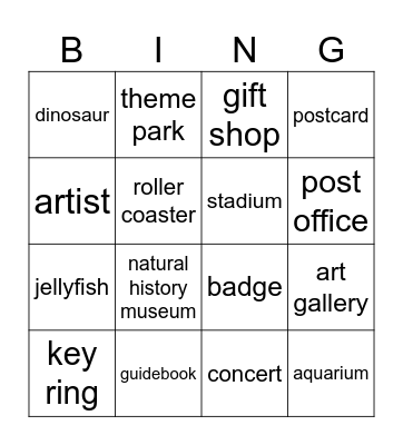 Unit 4: Attractions Bingo Card