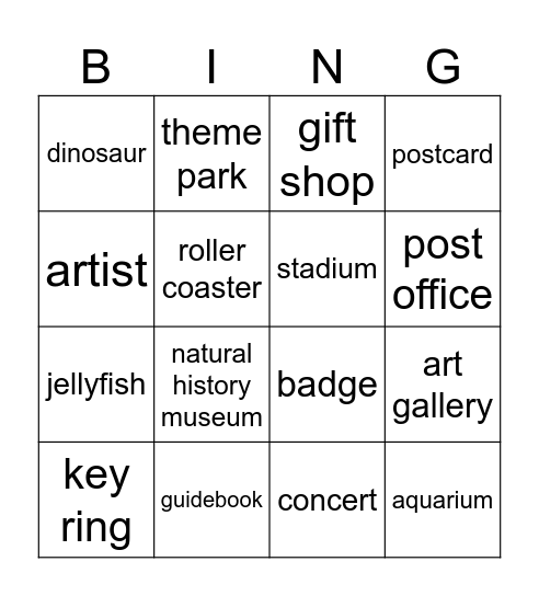 Unit 4: Attractions Bingo Card