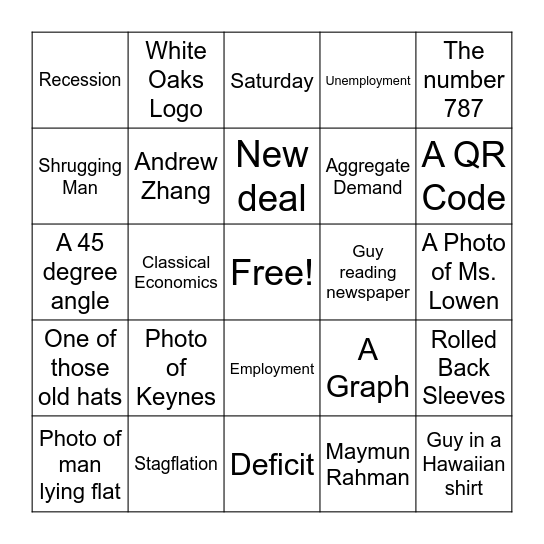 HL Economics Bingo Card