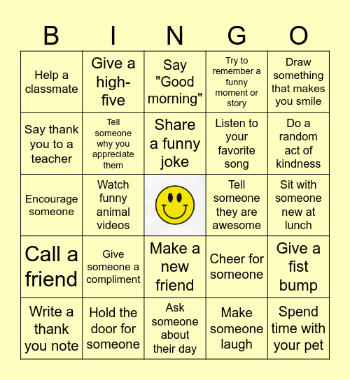 World Smile Day Bingo Card