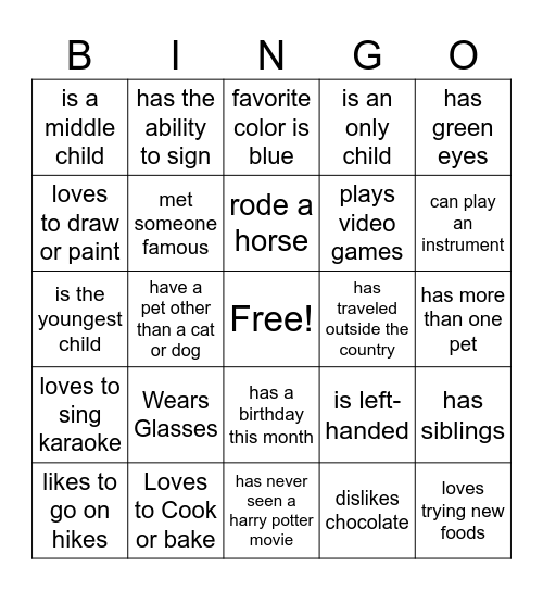 Untitled Bingo Card