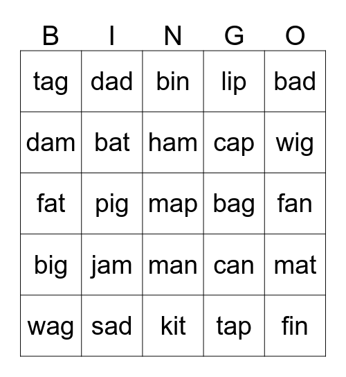 Phonics Bingo Card