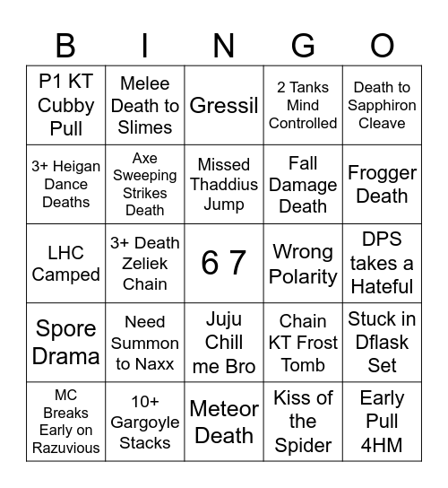 Meme's Naxxramas Bingo Card
