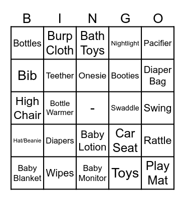 Baby Shower Bingo Card