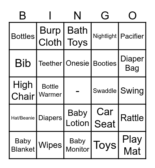 Baby Shower Bingo Card