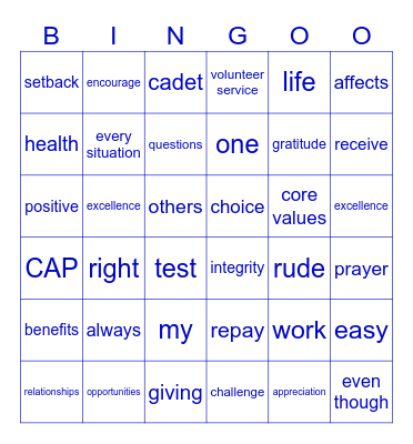 Gratitude Bingo Card