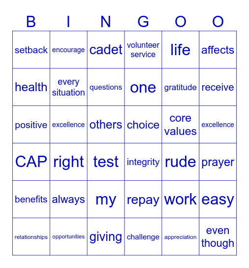 Gratitude Bingo Card