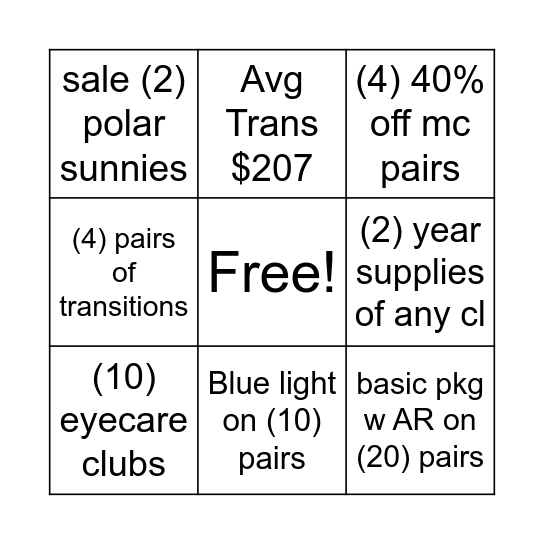 Sales October $25 Bingo Card
