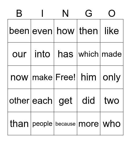 Zeno Sight Words 50-107 Bingo Card