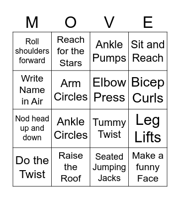 Exercise Bingo Card