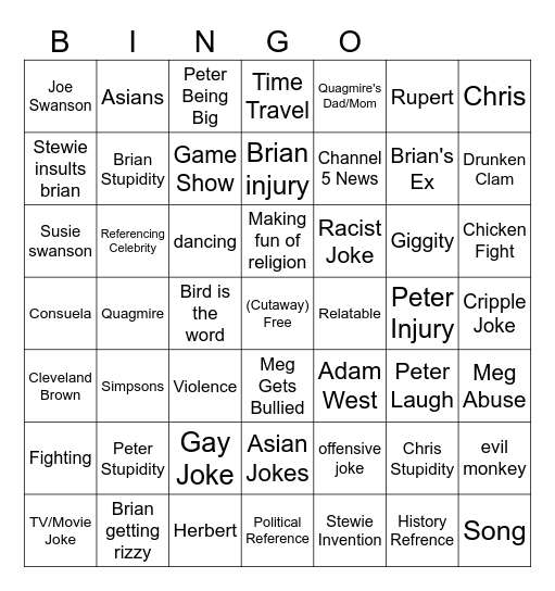 Family Guy Bingo Card