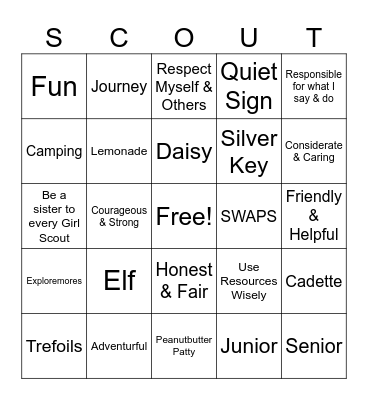 Girl Scout Way Bingo Card