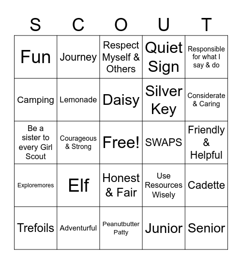 Girl Scout Way Bingo Card