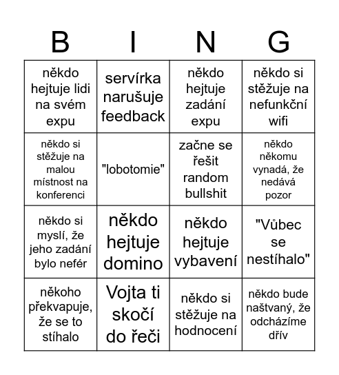 Feedback k expům Bingo Card