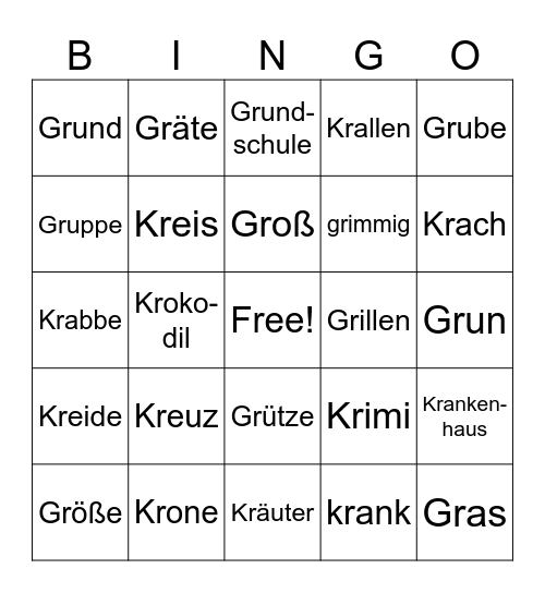 German kr & gr blends Bingo Card