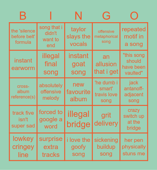 KENJI'S TS12 BINGO ! Bingo Card
