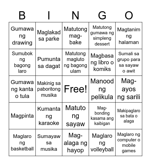 Interest Bingo! Bingo Card