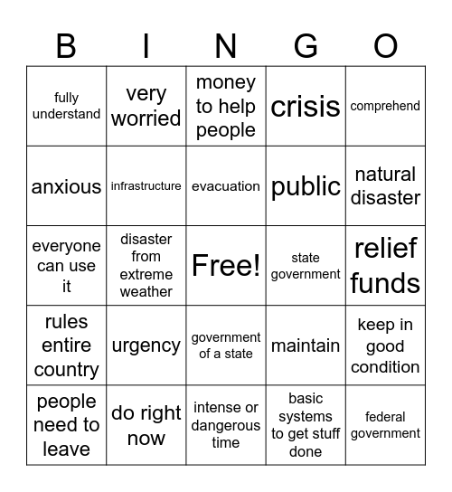 Grade 4 Unit 3 Bingo Card