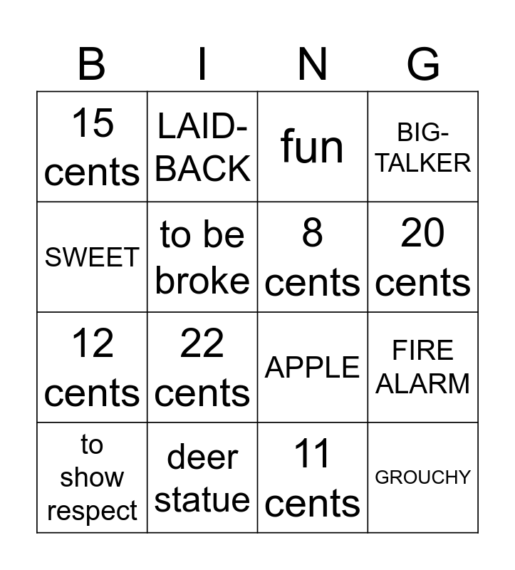 Unit 10 Review Set 1 Bingo Card