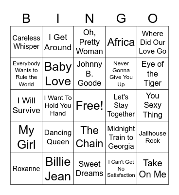 Musical Bingo Card