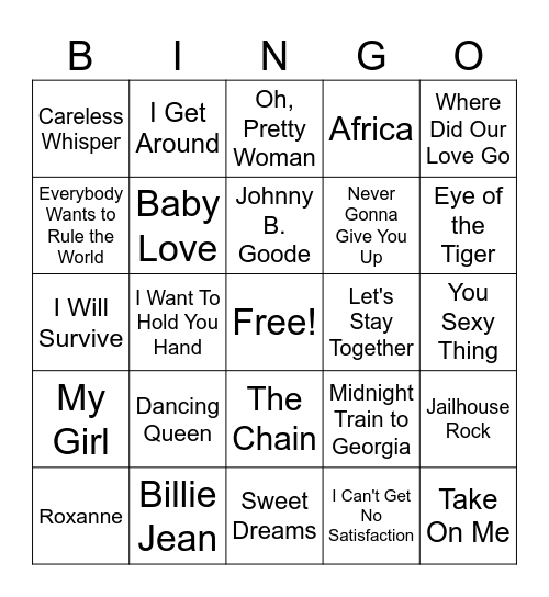 Musical Bingo Card