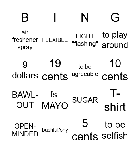 Unit 10 Review Set 1 Bingo Card