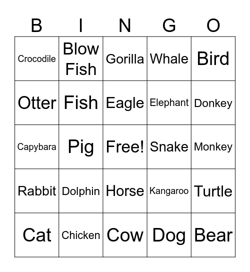 ASL Animal Bingo Card