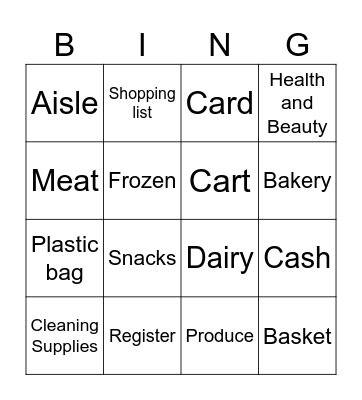 Grocery Store Bingo Card