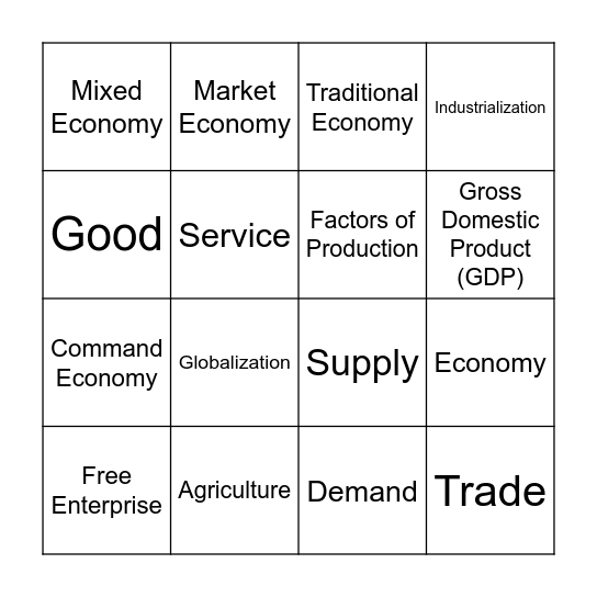 ECONOMY BINGO Card