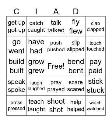Verbs present and past 1 - 5 Bingo Card