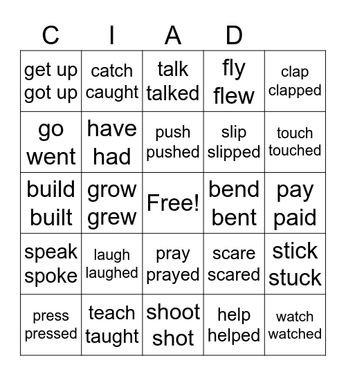 Verbs present and past 1 - 5 Bingo Card