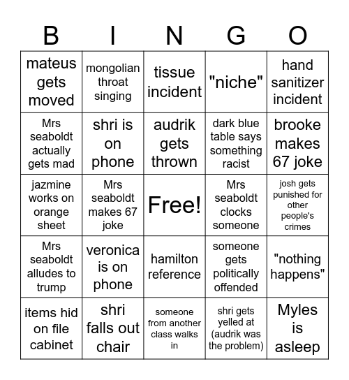 apush Bingo Card