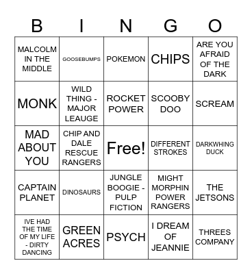 Tv & Movie Themes 2.0 Bingo Card