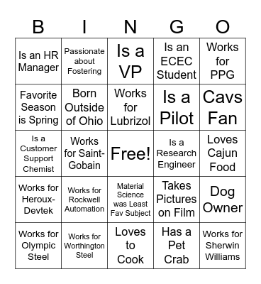 Manufacturing Day Mentor Lunch Bingo Card