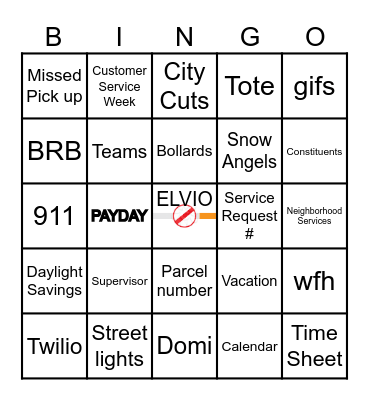 311 MISSION POSSIBLE Bingo Card