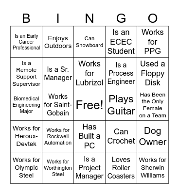 Manufacturing Day Mentor Lunch Bingo Card