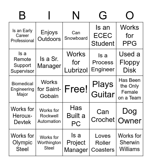 Manufacturing Day Mentor Lunch Bingo Card
