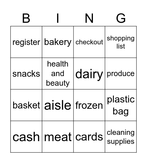 Grocery Store BINGO Card