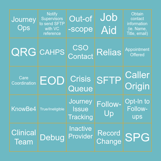 Clinical Team: Engage & Empower BINGO Card