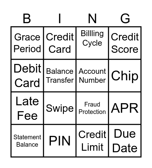 Credit Bing Bingo Card