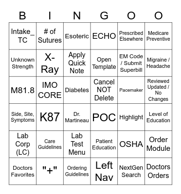 Intake_ TC > Superbill Bingo Card