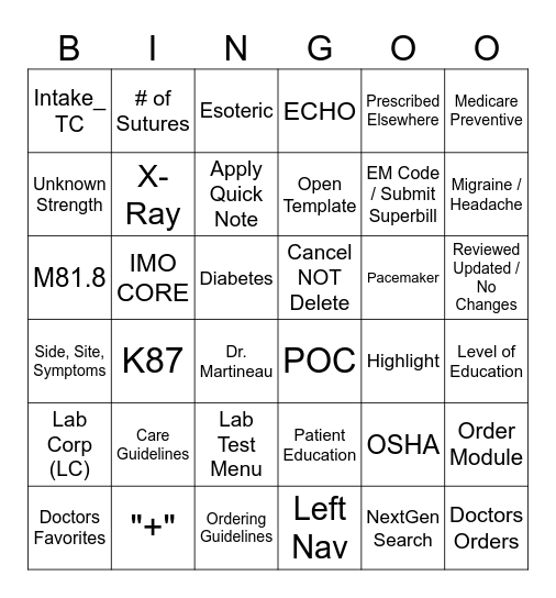 Intake_ TC > Superbill Bingo Card