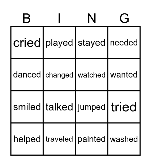 Regular Verbs - Simple Past Bingo Card